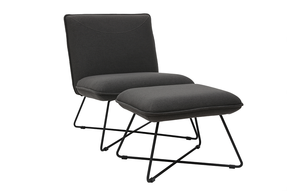 Fauteuil design avec repose pied tissu gris fonc� PHILO