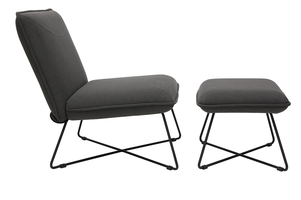 Fauteuil design avec repose pied tissu gris fonc� PHILO