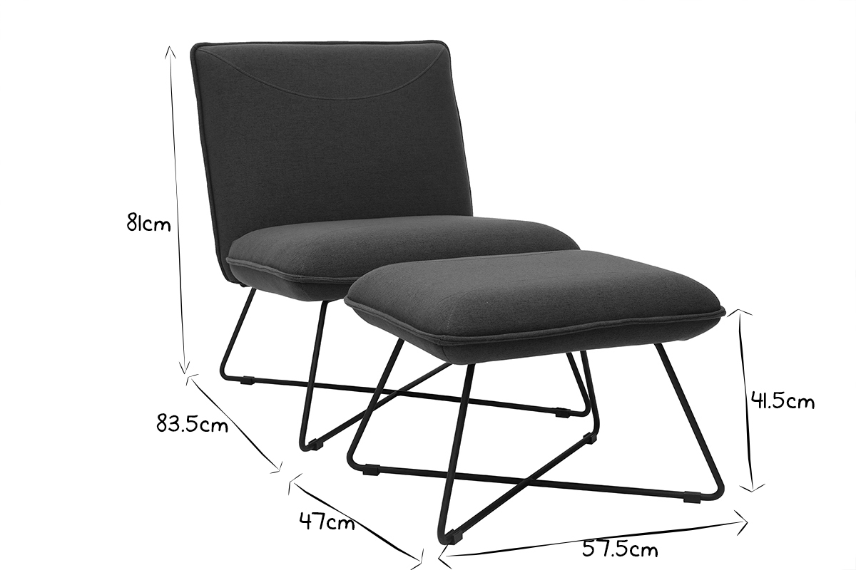 Fauteuil design avec repose pied tissu gris fonc� PHILO