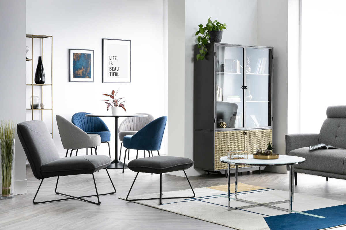 Fauteuil design avec repose pied tissu gris fonc� PHILO