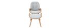 Fauteuil design avec repose-pieds tissu gris clair et bois VIVI