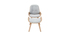 Fauteuil design avec repose-pieds tissu gris clair et bois VIVI
