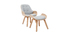 Fauteuil design avec repose-pieds tissu gris clair et bois VIVI