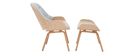 Fauteuil design avec repose-pieds tissu gris clair et bois VIVI