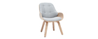 Fauteuil design avec repose-pieds tissu gris clair et bois VIVI