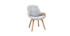 Fauteuil design avec repose-pieds tissu gris clair et bois VIVI