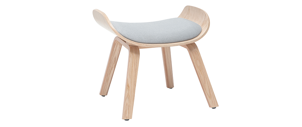 Fauteuil design avec repose-pieds tissu gris clair et bois VIVI