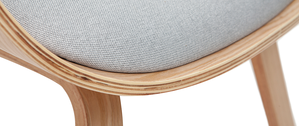 Fauteuil design avec repose-pieds tissu gris clair et bois VIVI