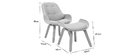 Fauteuil design avec repose-pieds tissu gris clair et bois VIVI