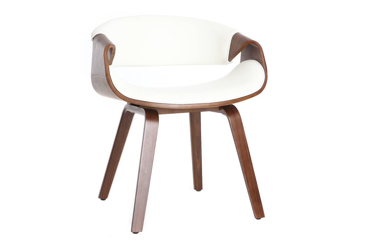 Fauteuil design blanc et bois fonc� ARAMIS