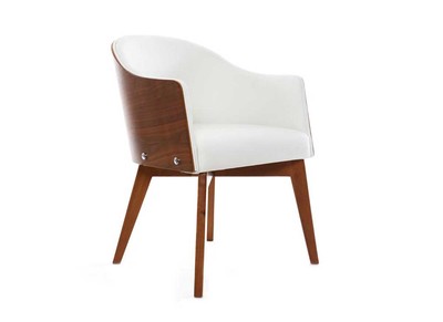 Fauteuil design blanc et bois noyer NORDECO