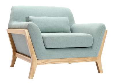 Fauteuil design bleu lagon pieds bois YOKO