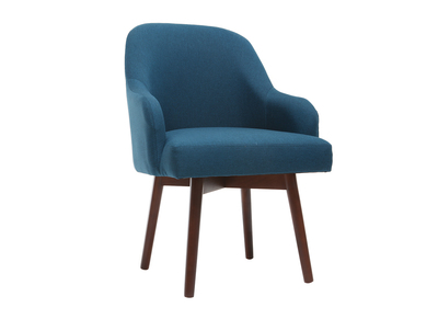 Fauteuil design bleu pieds bois fonc&eacute; MONA