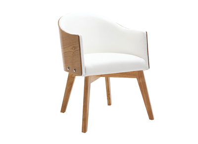 Fauteuil design bois clair et PU blanc NORDECO