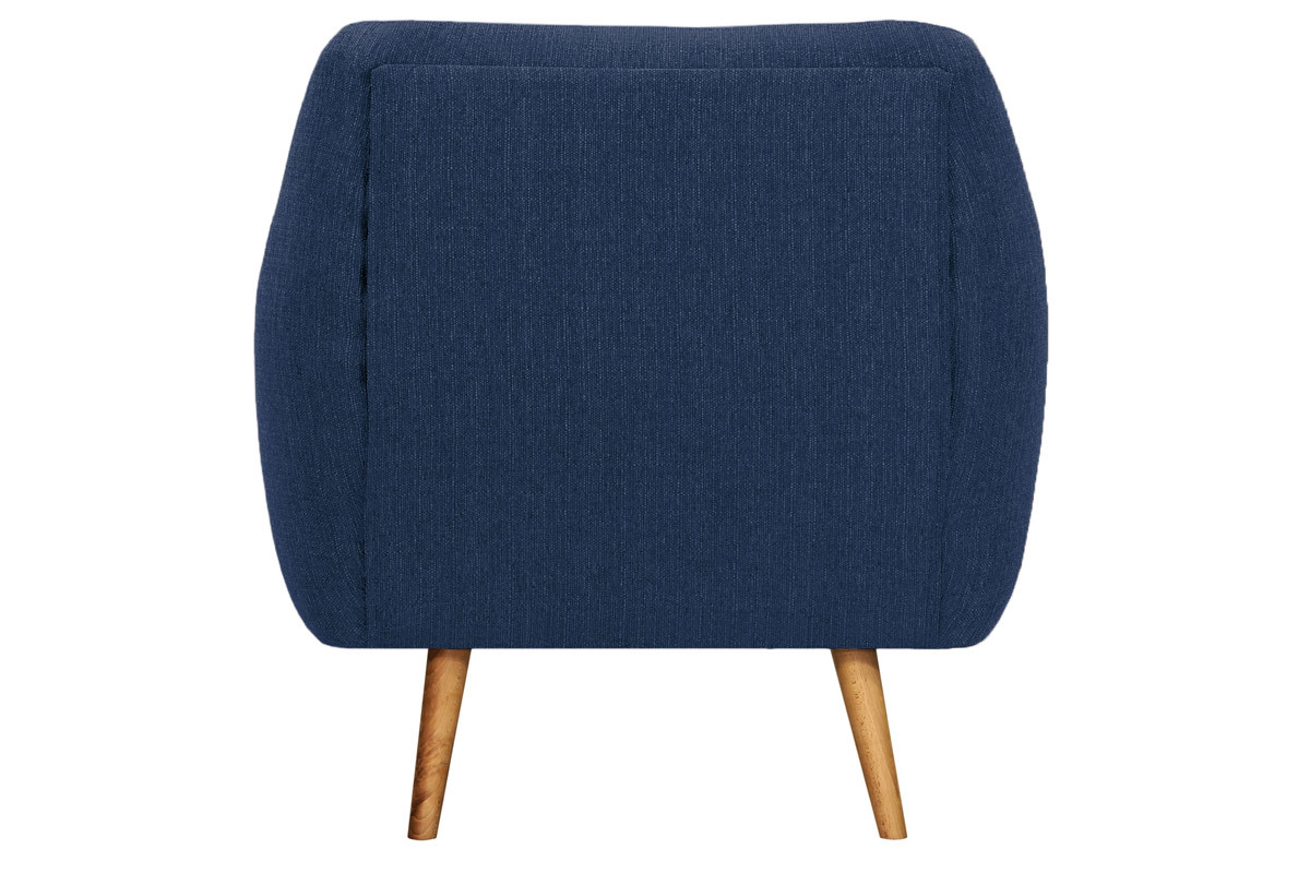 Fauteuil design bois clair et tissu bleu fonc� OLAF