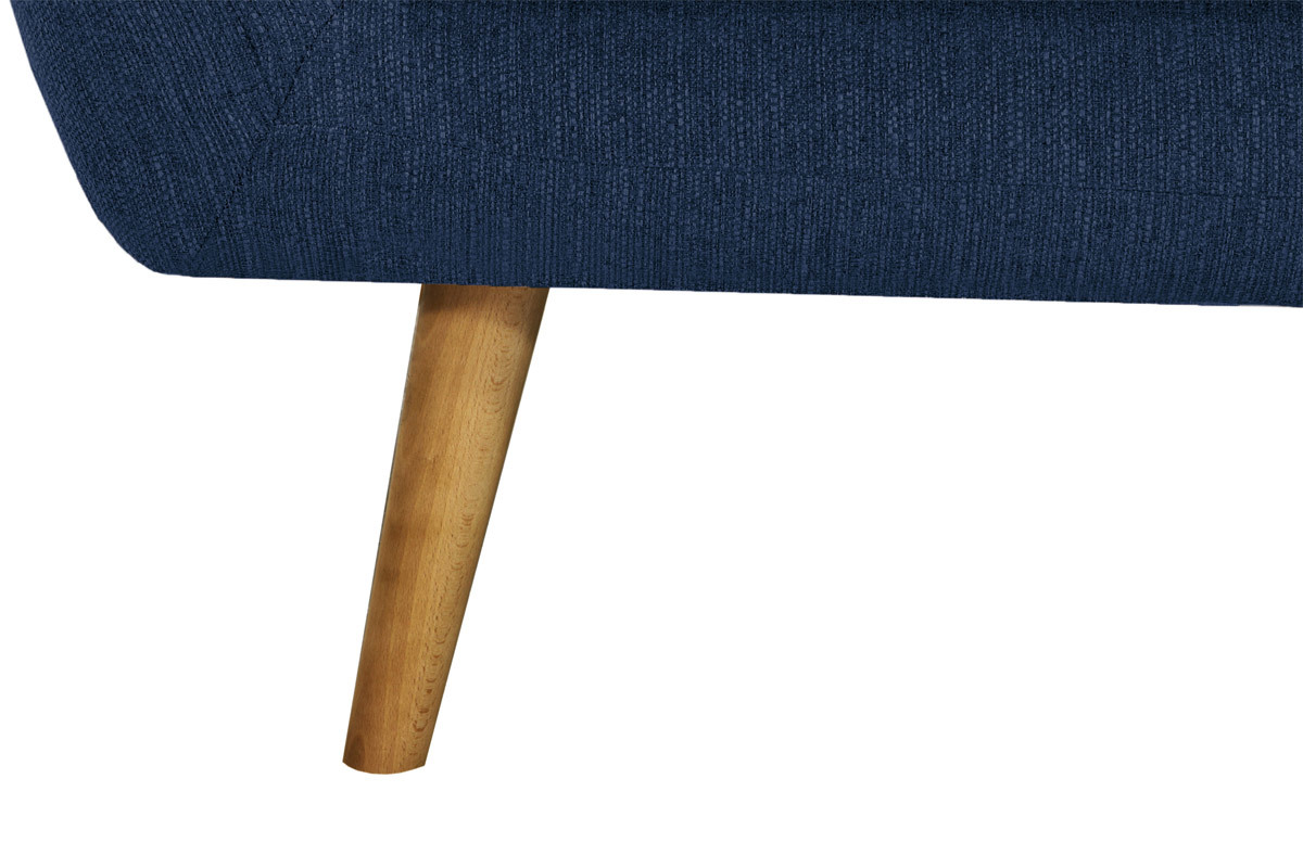 Fauteuil design bois clair et tissu bleu fonc� OLAF