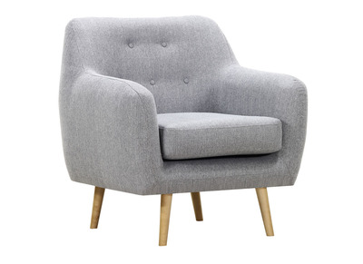 Fauteuil design bois clair et tissu gris perle OLAF