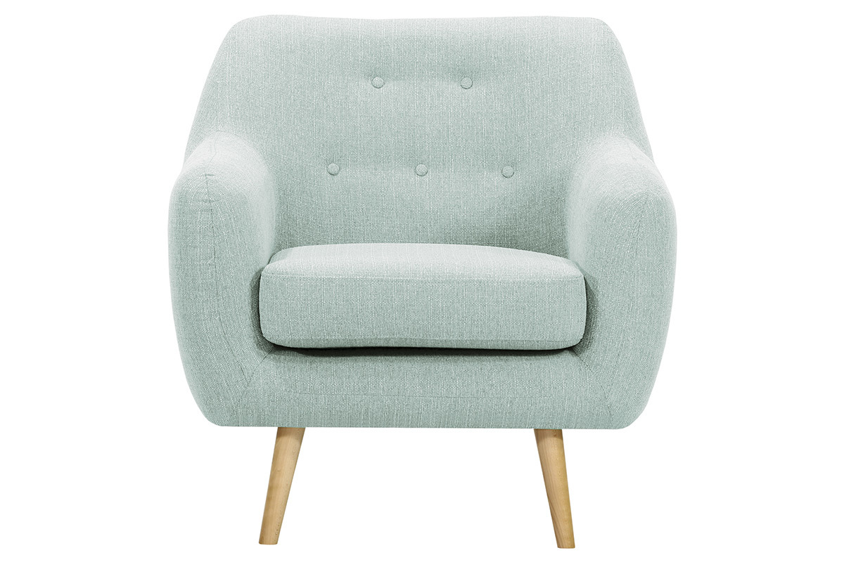 Fauteuil design bois clair et tissu vert menthe OLAF