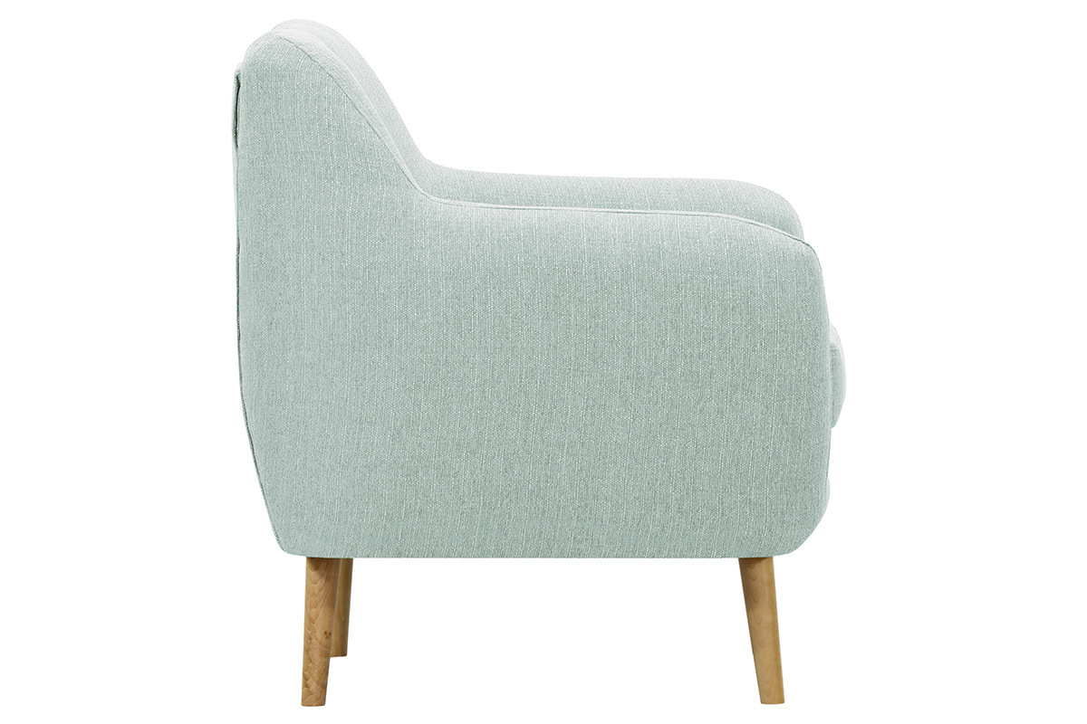 Fauteuil design bois clair et tissu vert menthe OLAF