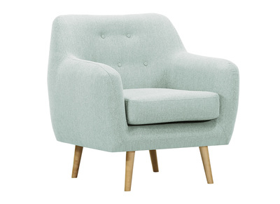 Fauteuil design bois clair et tissu vert menthe OLAF