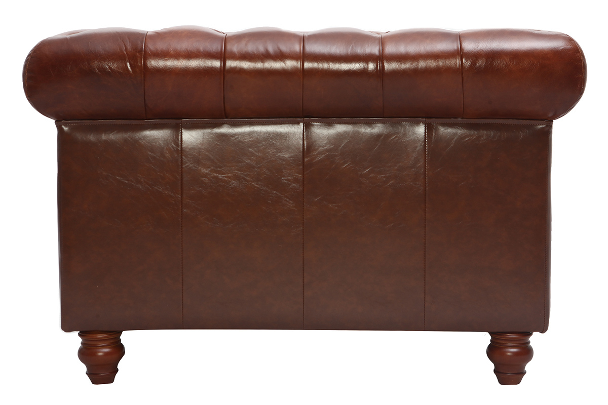 Fauteuil design cuir marron CHESTERFIELD - cuir de buffle
