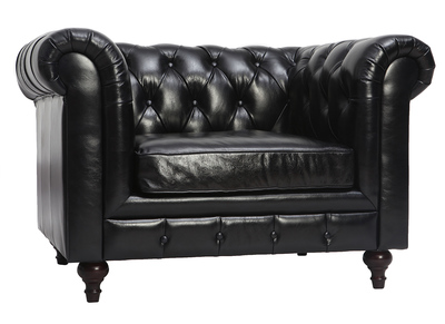 Fauteuil design cuir noir CHESTERFIELD - cuir de buffle