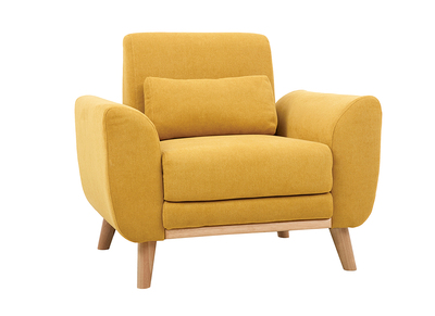 Fauteuil design effet velours jaune moutarde et bois clair  EKTOR