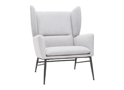 Fauteuil design en m&eacute;tal et tissu effet velours textur&eacute; gris clair COME