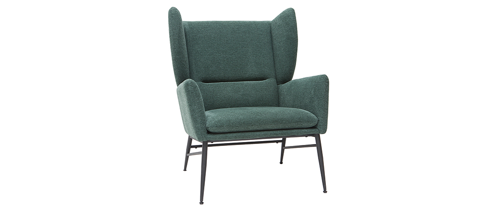 Fauteuil design en m�tal et tissu effet velours textur� vert COME