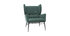 Fauteuil design en m&eacute;tal et tissu effet velours textur&eacute; vert COME