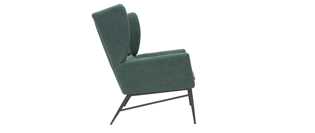 Fauteuil design en m�tal et tissu effet velours textur� vert COME