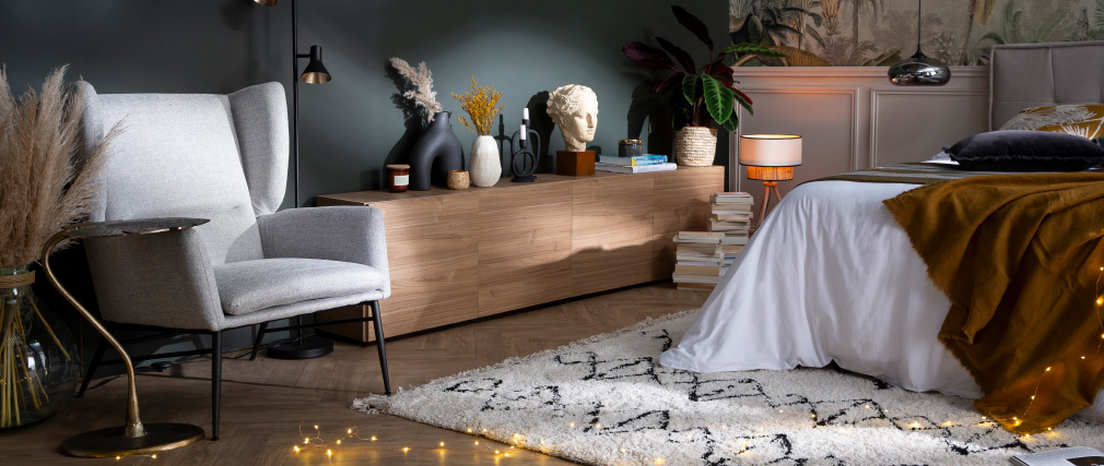 Fauteuil design en m�tal et tissu effet velours textur� vert COME