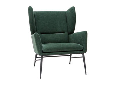 Fauteuil design en m&eacute;tal et tissu effet velours textur&eacute; vert COME