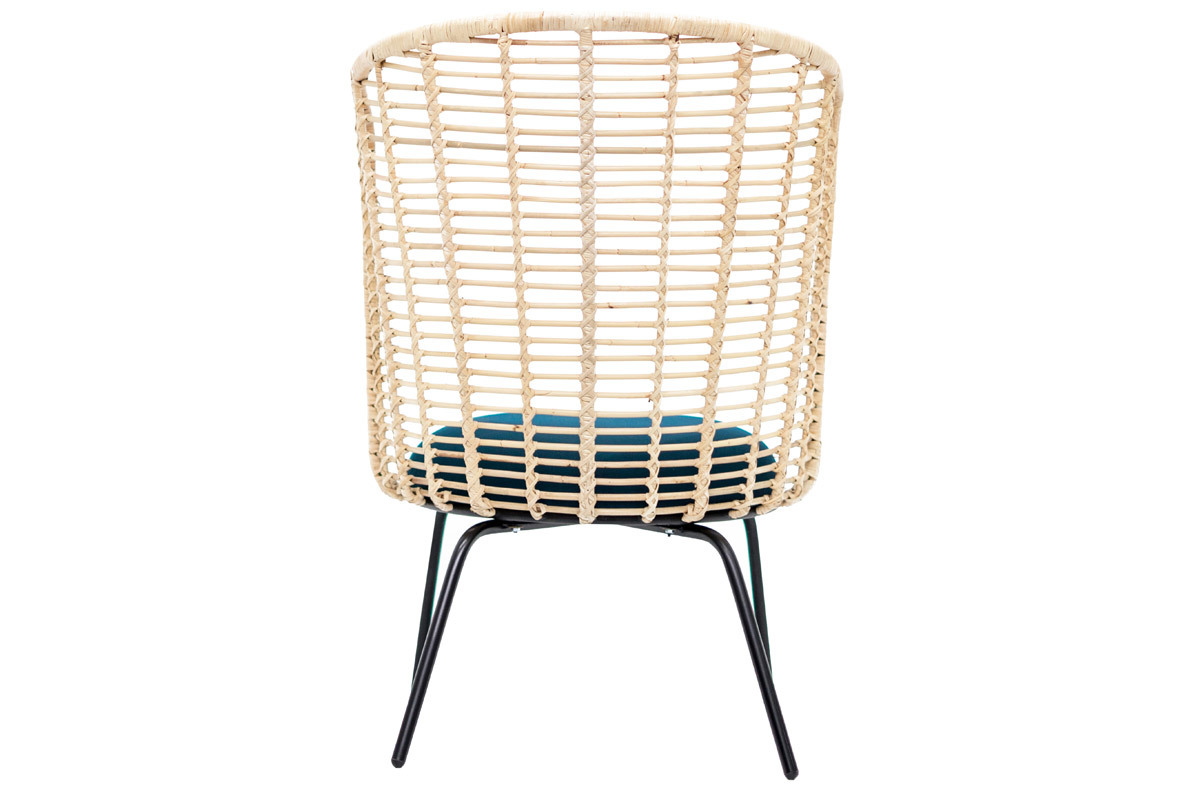 Fauteuil design en rotin et tissu bleu ptrole NICOLAS