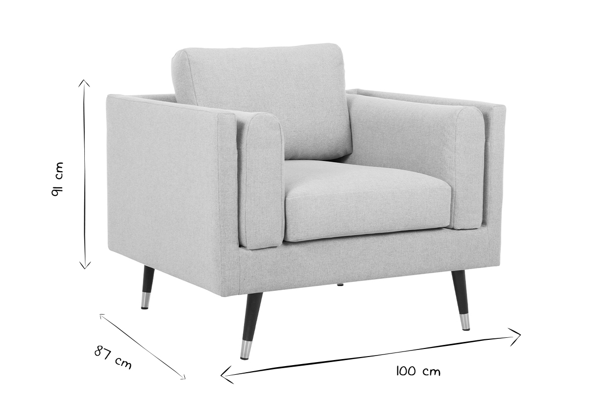 Fauteuil design en tissu beige naturel, bois noir et mtal dor STING