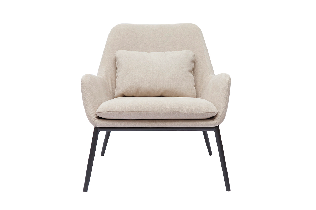 Fauteuil design en tissu effet velours beige et métal noir MAXINE