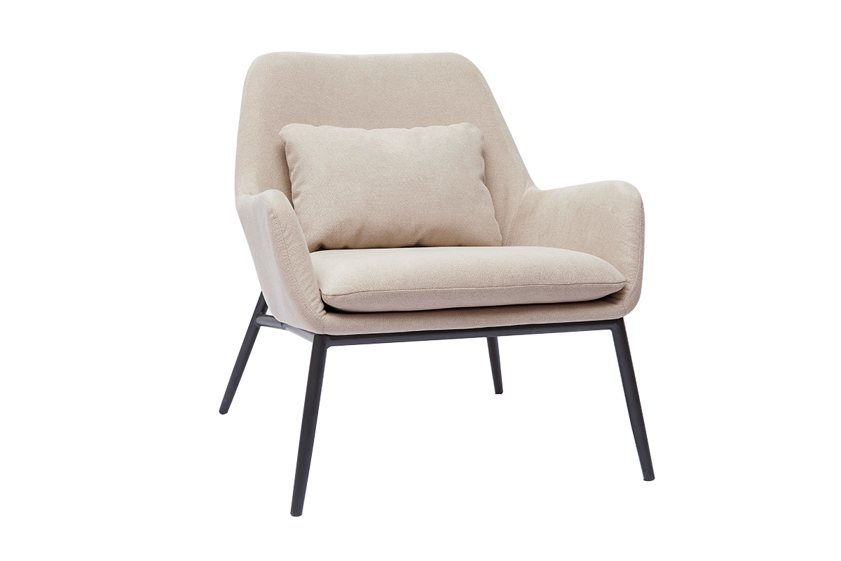 Fauteuil design en tissu effet velours beige et métal noir MAXINE