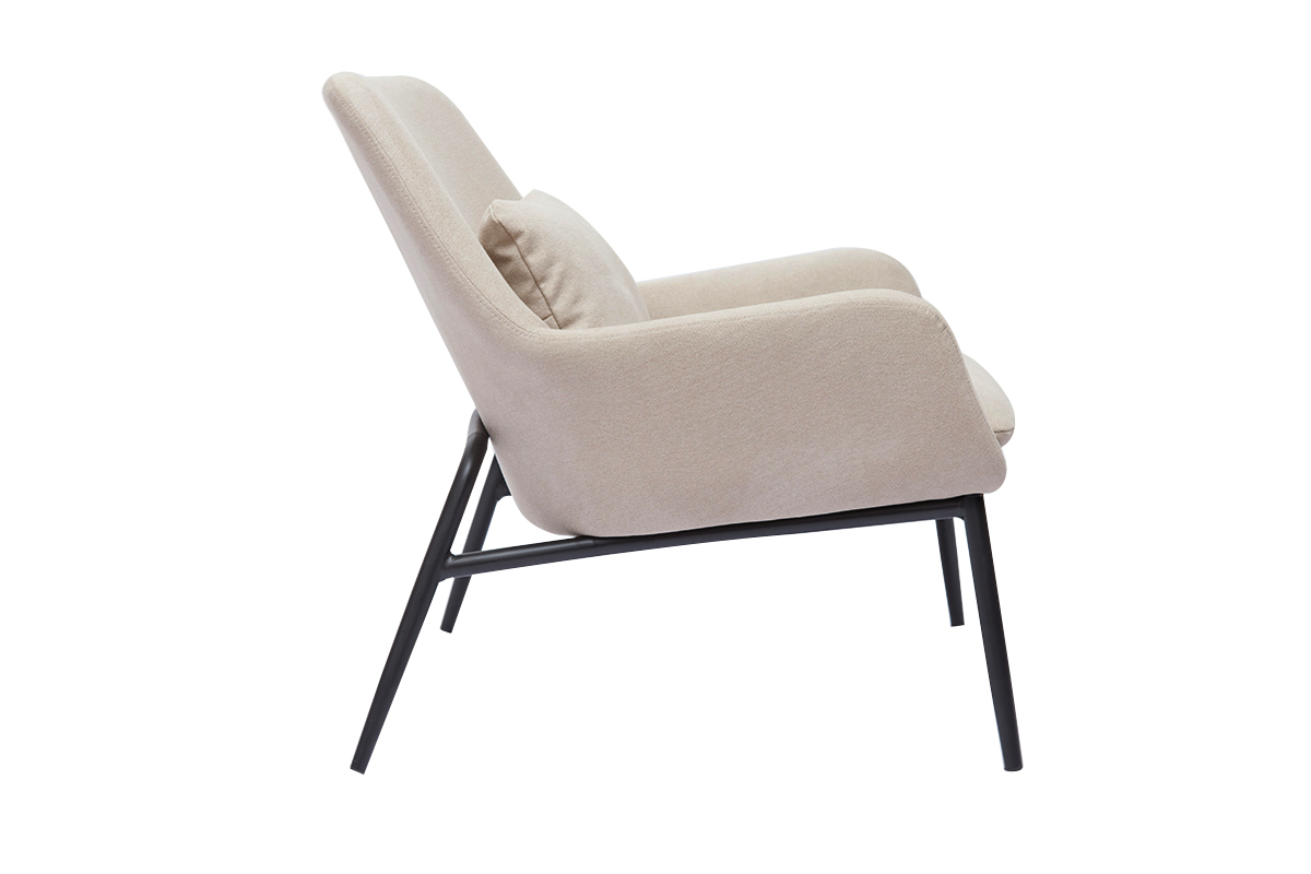 Fauteuil design en tissu effet velours beige et métal noir MAXINE