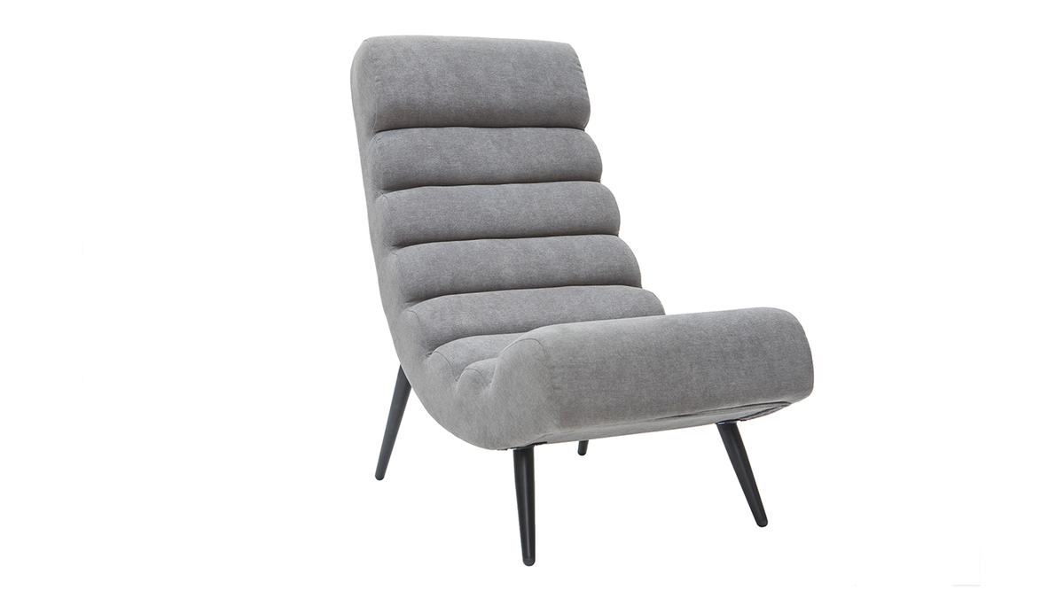 Fauteuil design en tissu effet velours gris et mtal noir TAYLOR