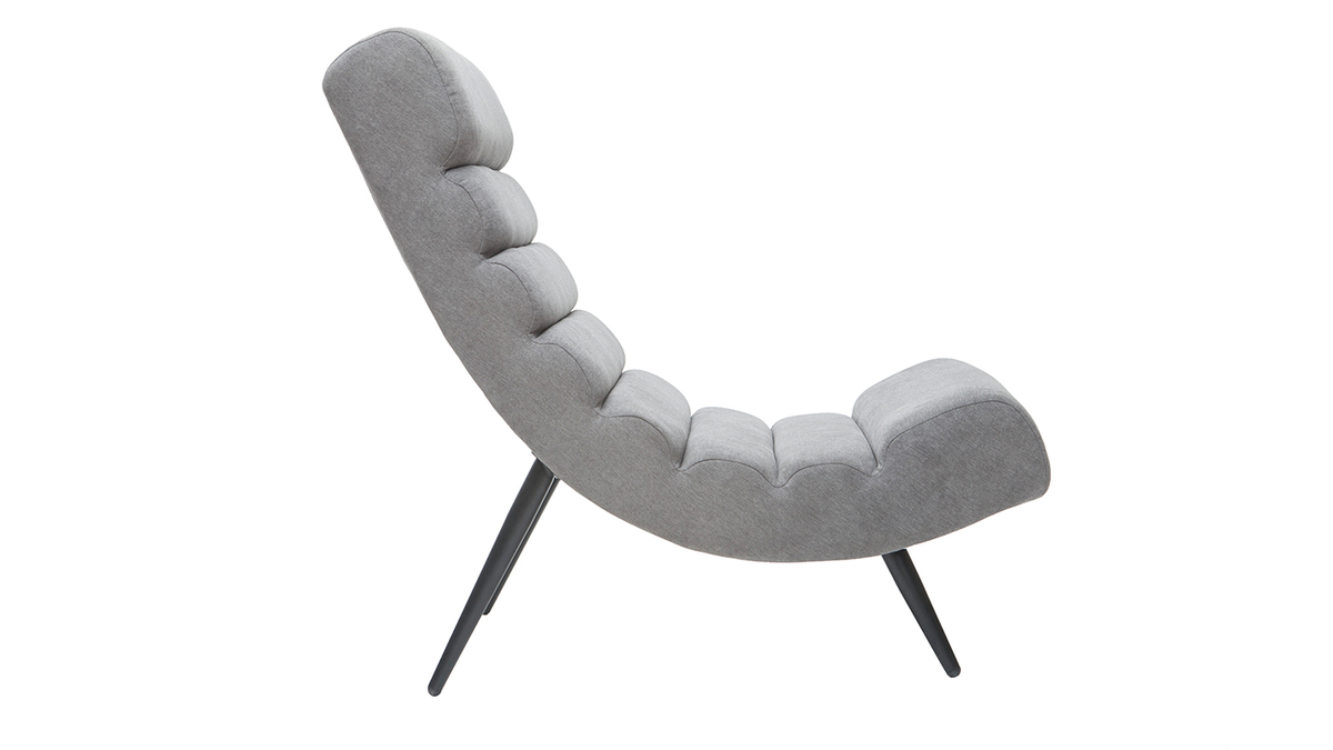 Fauteuil design en tissu effet velours gris et mtal noir TAYLOR