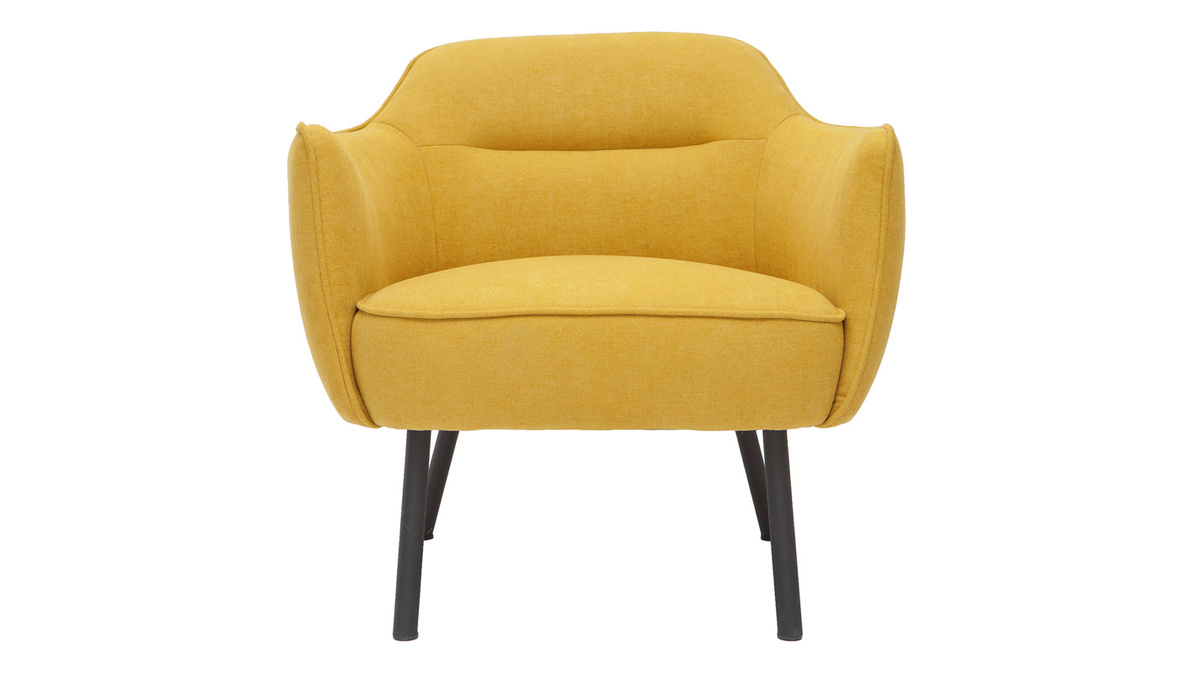 Fauteuil design en tissu effet velours jaune moutarde et mtal noir LAURENS