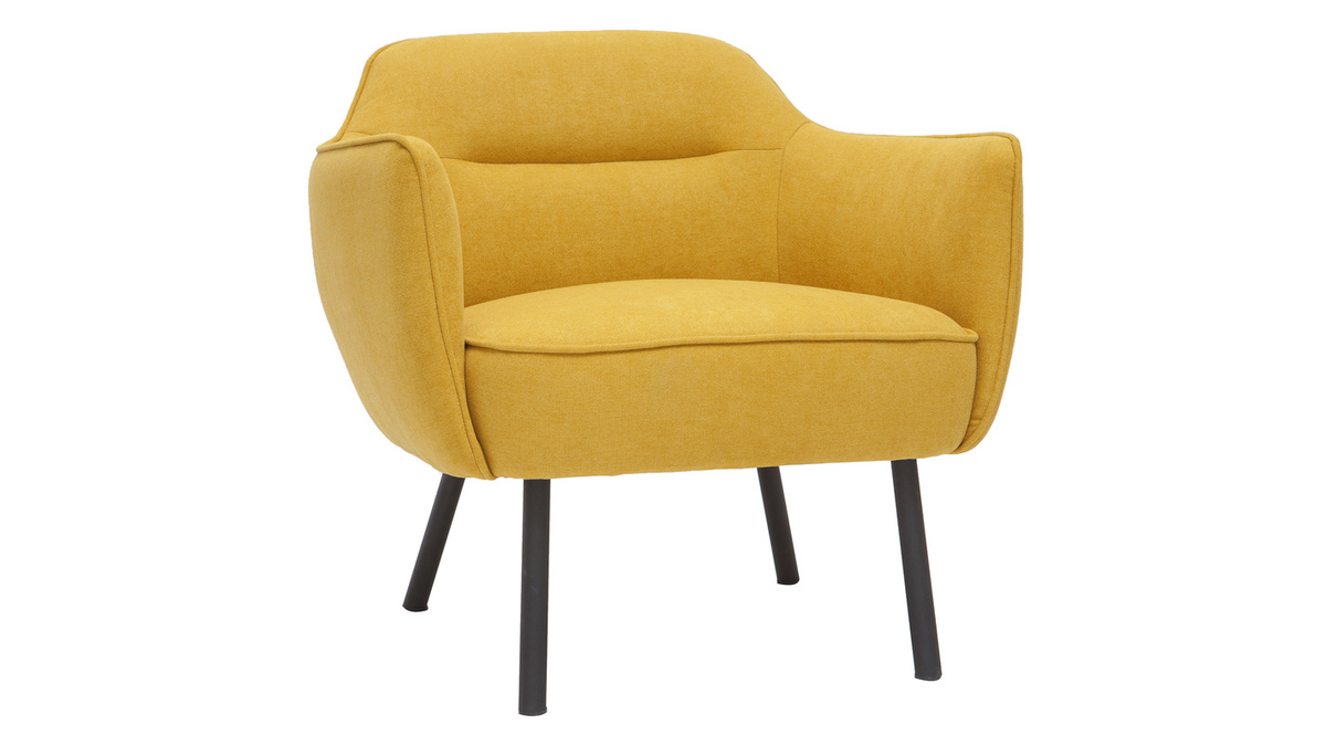 Fauteuil design en tissu effet velours jaune moutarde et mtal noir LAURENS