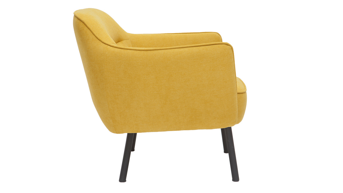 Fauteuil design en tissu effet velours jaune moutarde et mtal noir LAURENS