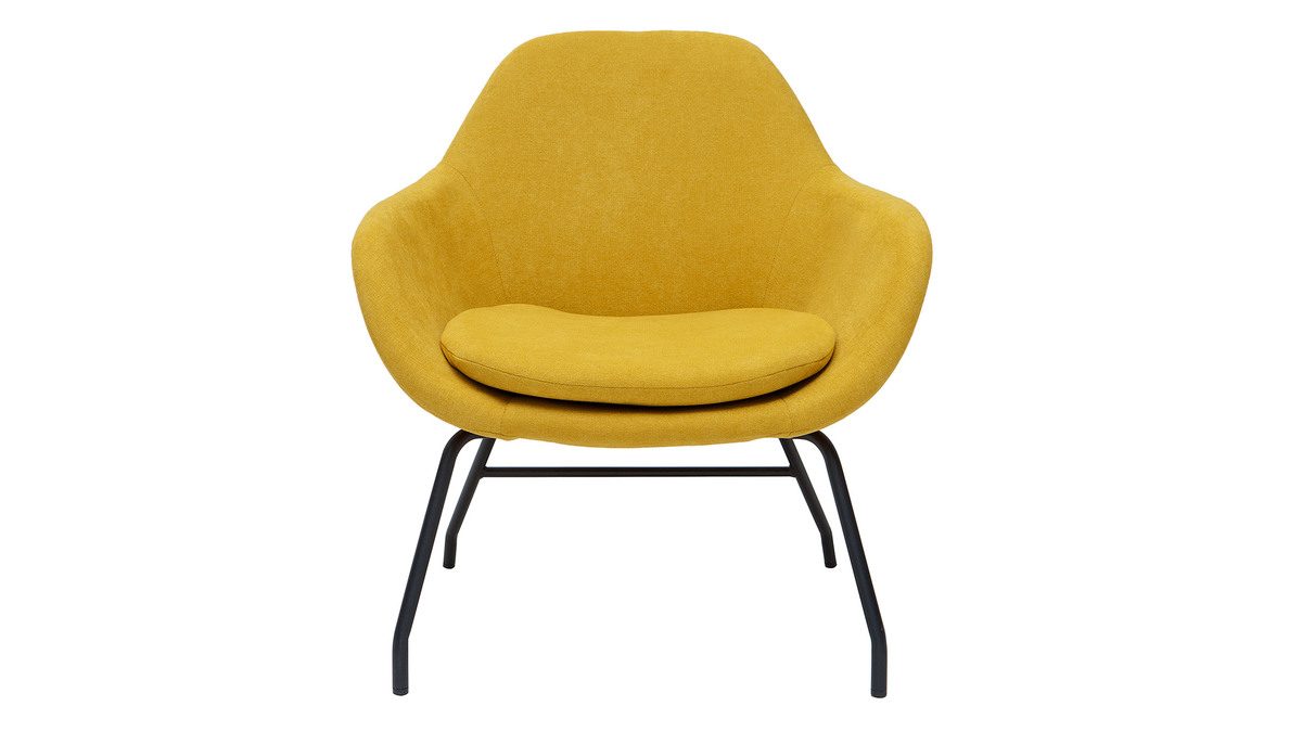 Fauteuil design en tissu effet velours jaune moutarde et mtal noir MAYNE