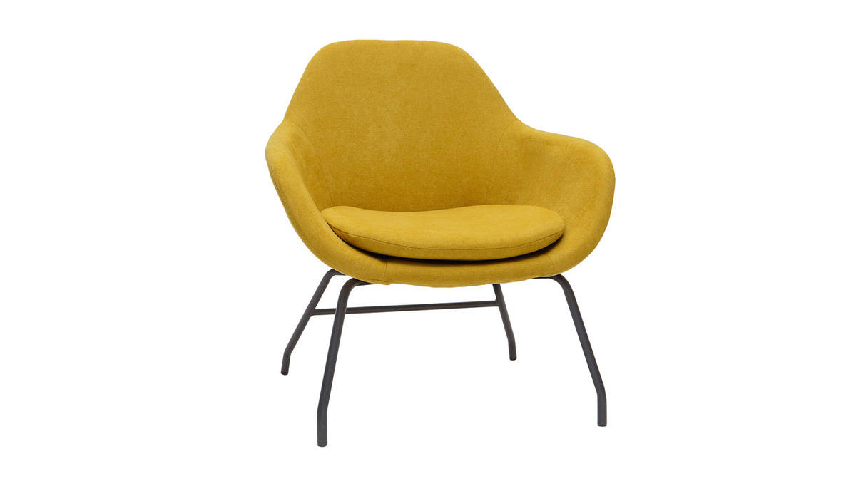 Fauteuil design en tissu effet velours jaune moutarde et mtal noir MAYNE