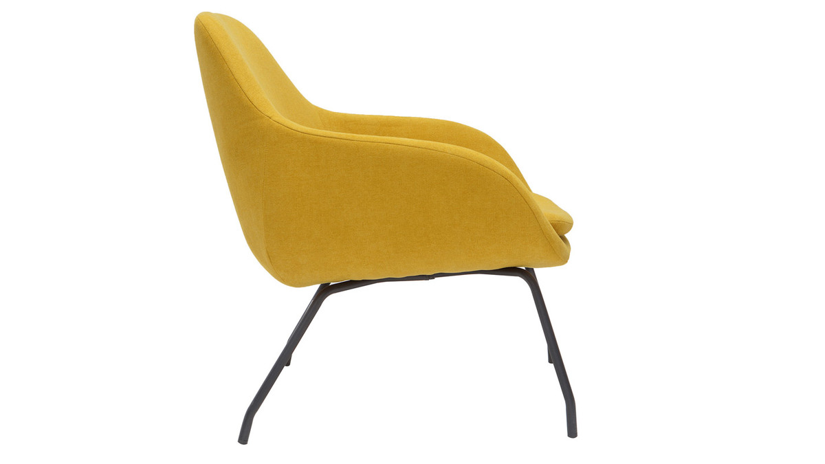 Fauteuil design en tissu effet velours jaune moutarde et mtal noir MAYNE