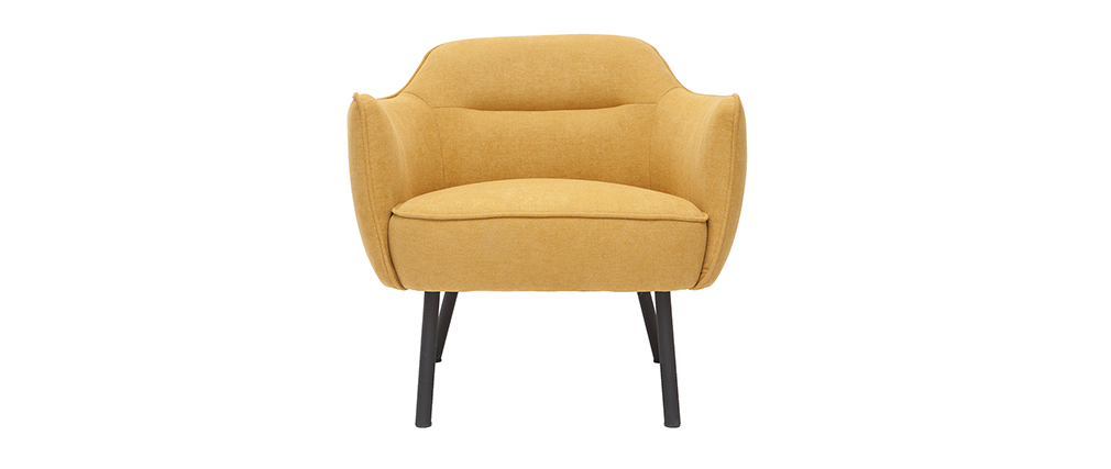 Fauteuil design en tissu effet velours jaune moutarde LAURENS