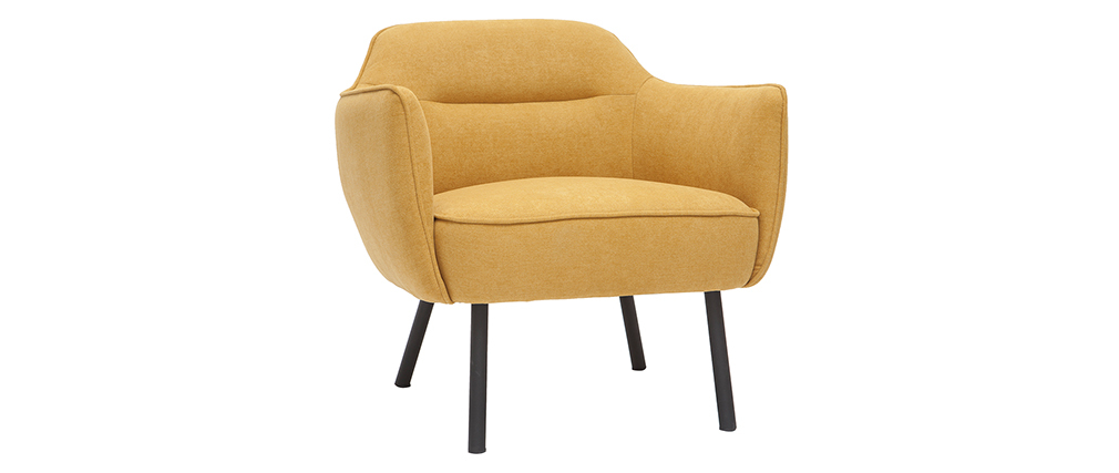 Fauteuil design en tissu effet velours jaune moutarde LAURENS