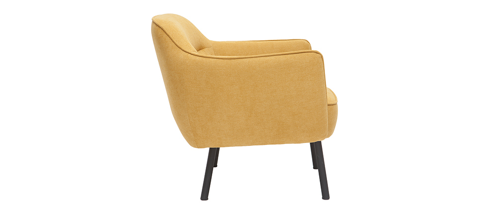 Fauteuil design en tissu effet velours jaune moutarde LAURENS