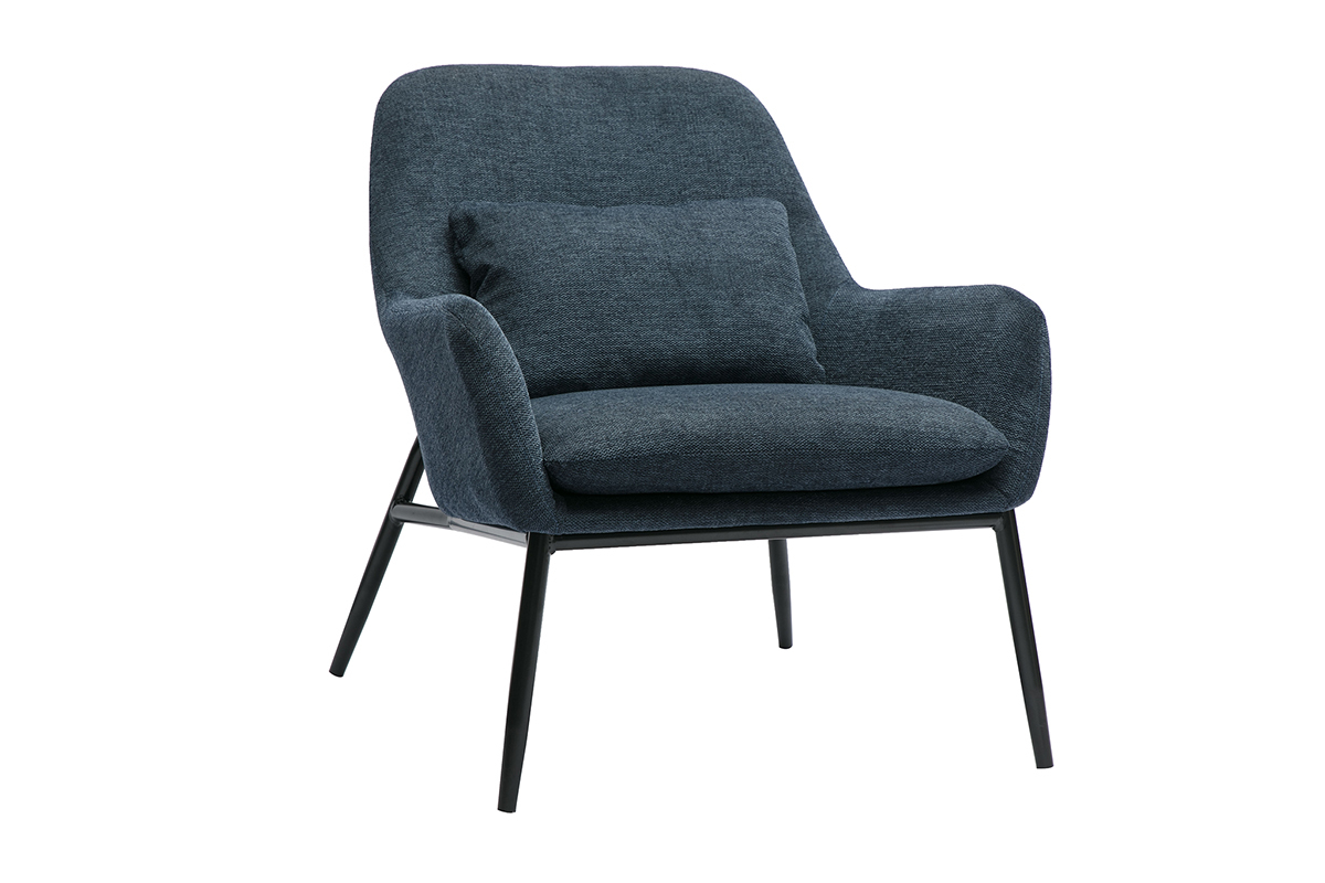 Fauteuil design en tissu effet velours textur bleu fonc et mtal noir MAXINE